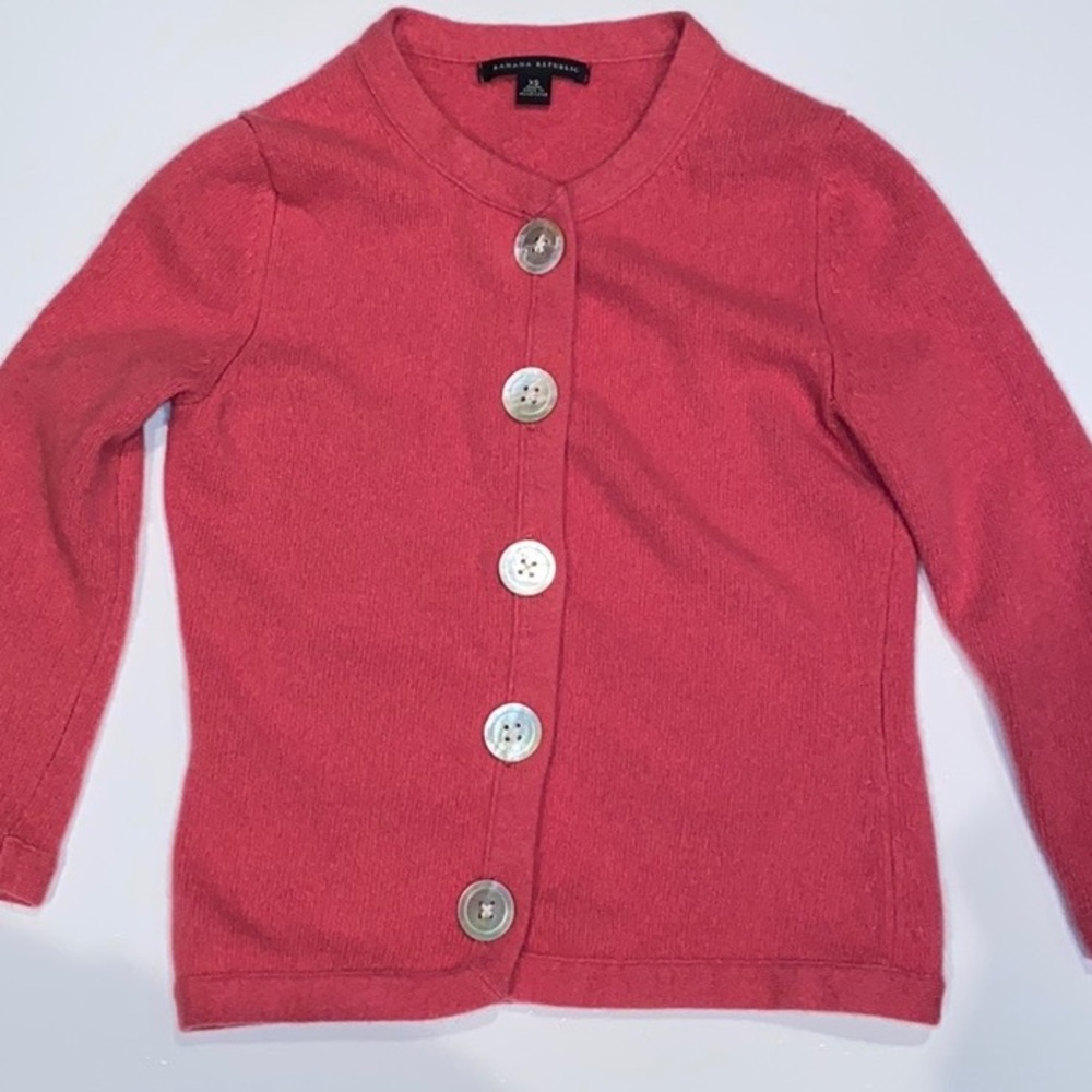 Banana Republic wool rabbit hair short pink button up 3/4 sleeve cardigan